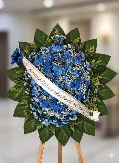 Coroa de Flores Luxo Azul Homenagem de Condolências