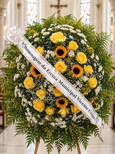Coroa de Flores Grande Amarela Premium